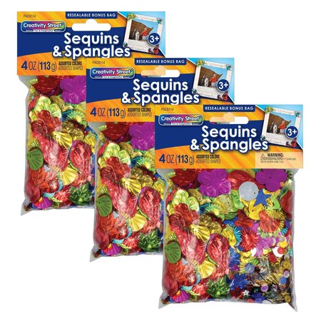 CREATIVITY STREET Sequins + Spangles, Assorted Colors and Sizes, 4 oz. Per Pack, PK3 PAC6114